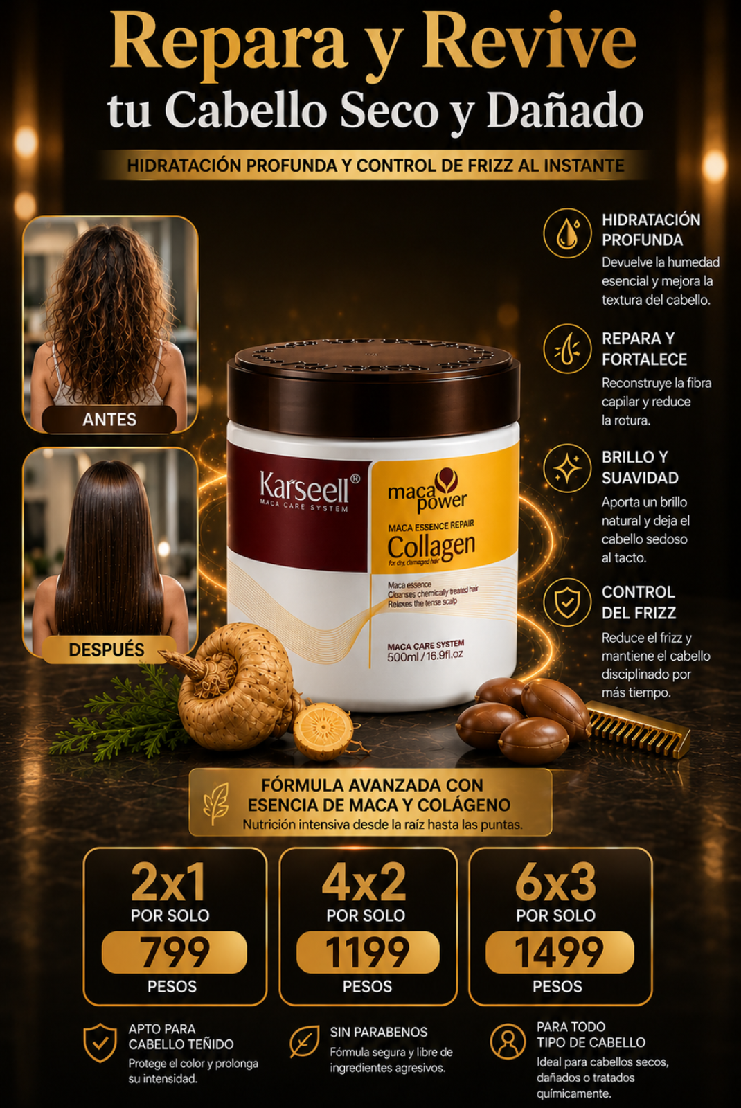Karsheel® Mascarilla de reparación capilar para cabello seco y dañado🎁Promo 2x1🎁
