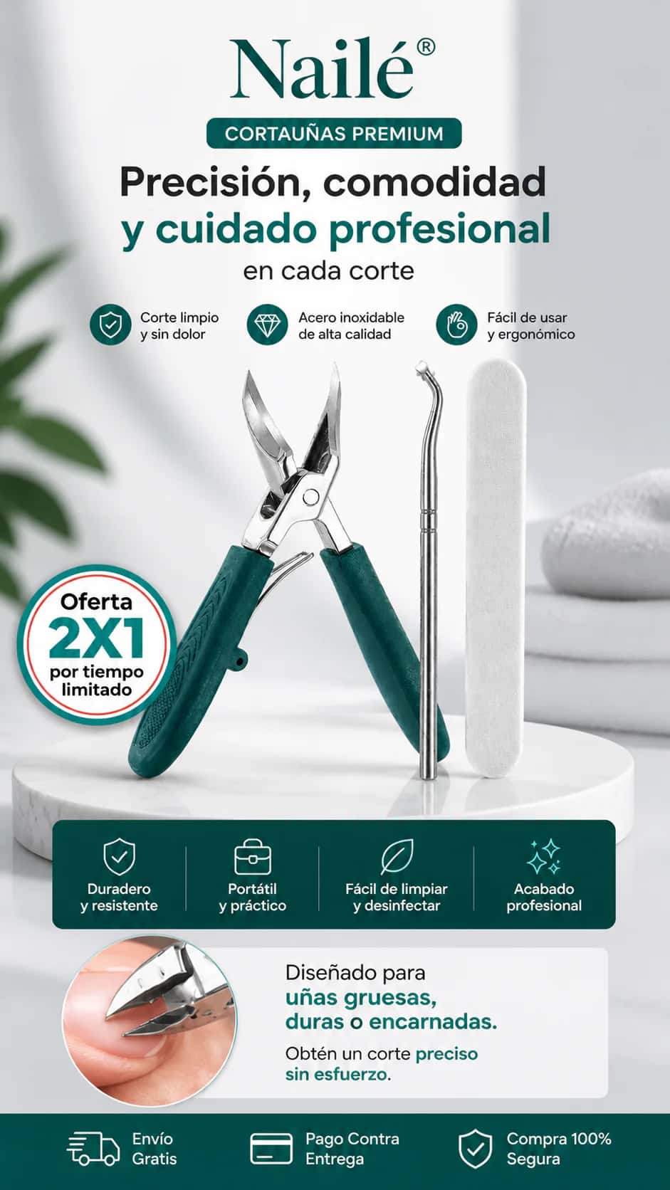Nailé® Cortauñas biselado Premium || 🔥Promo 2x1🔥