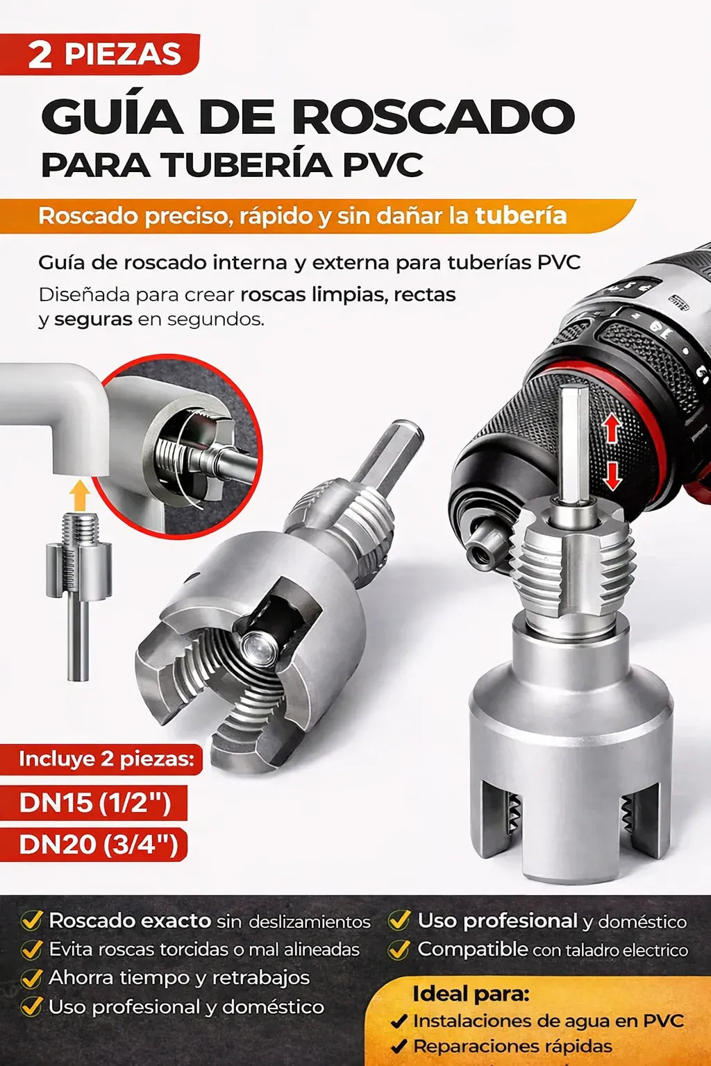 Driller™ Roscador para PVC/PPR — SET x2 piezas (½ y ¾)