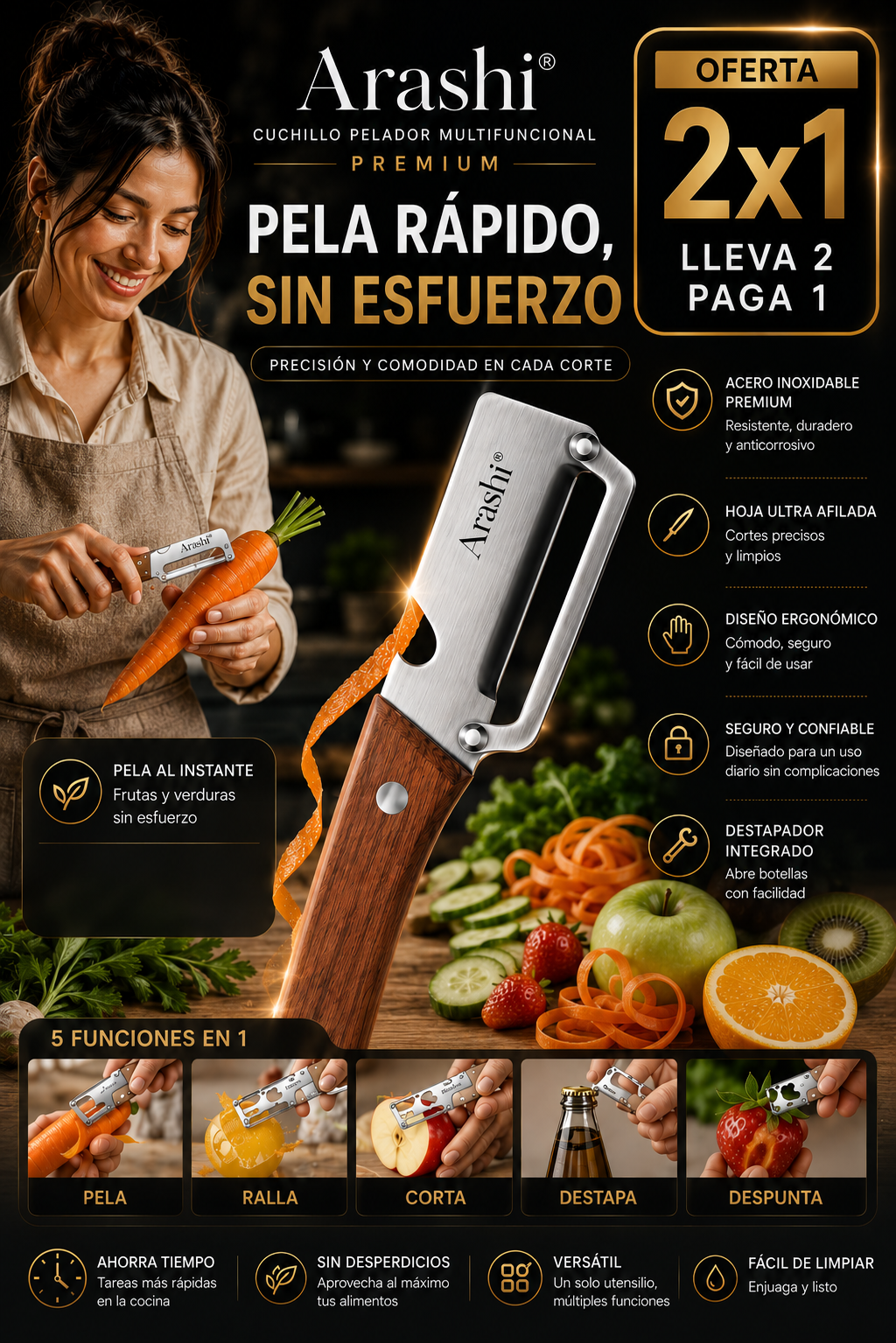 Arashi® Cuchillo pelador multifuncional premium|| 🔥Promo 2x1🔥